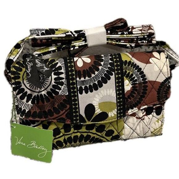 VERA BRADLEY CROSSBODY WALLET BROWN FLORAL COTTON CRAFTED BOHO COTTAGE CORE - Picture 1 of 13
